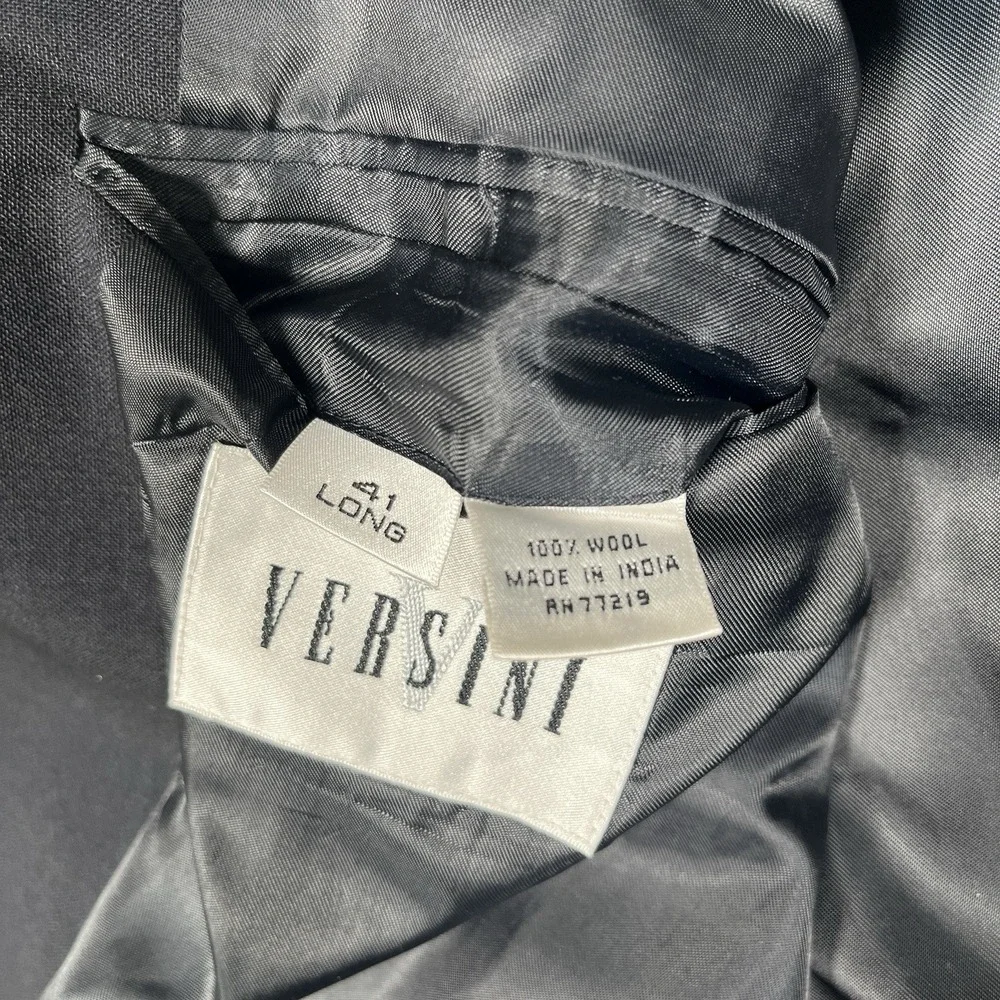 Versini Men's Blazer Sport Coat Size 41L Black 100% Wool 2 Gold Button *EUC